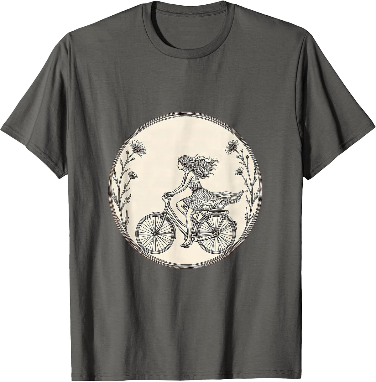 Men's Bicycle Freedom Flower Road Graphic Tee T-Shirt - Asphalt Grey
