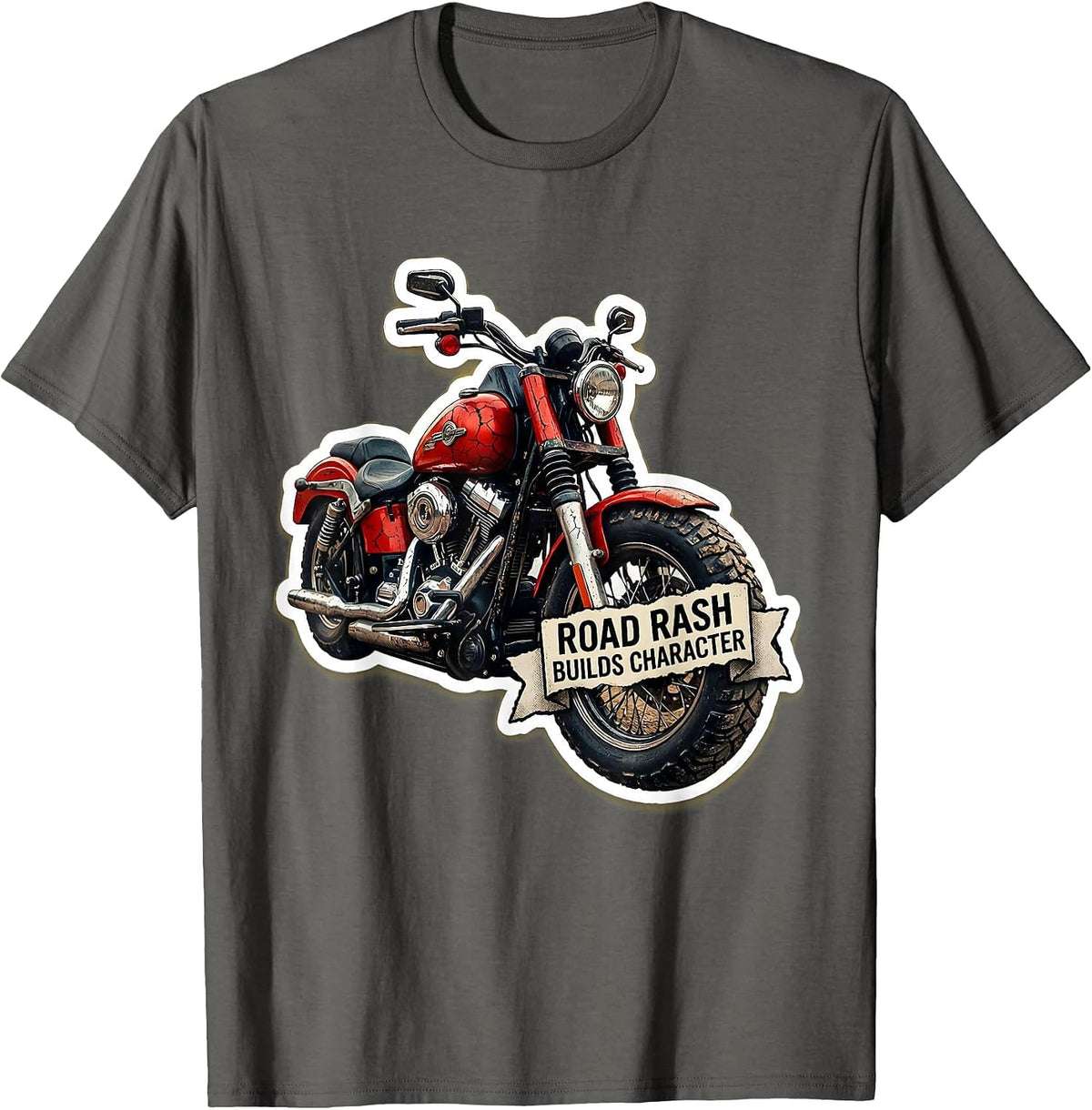 Men's Road Rash Builds Character Motorcycle Design T-Shirt - Asphalt Grey