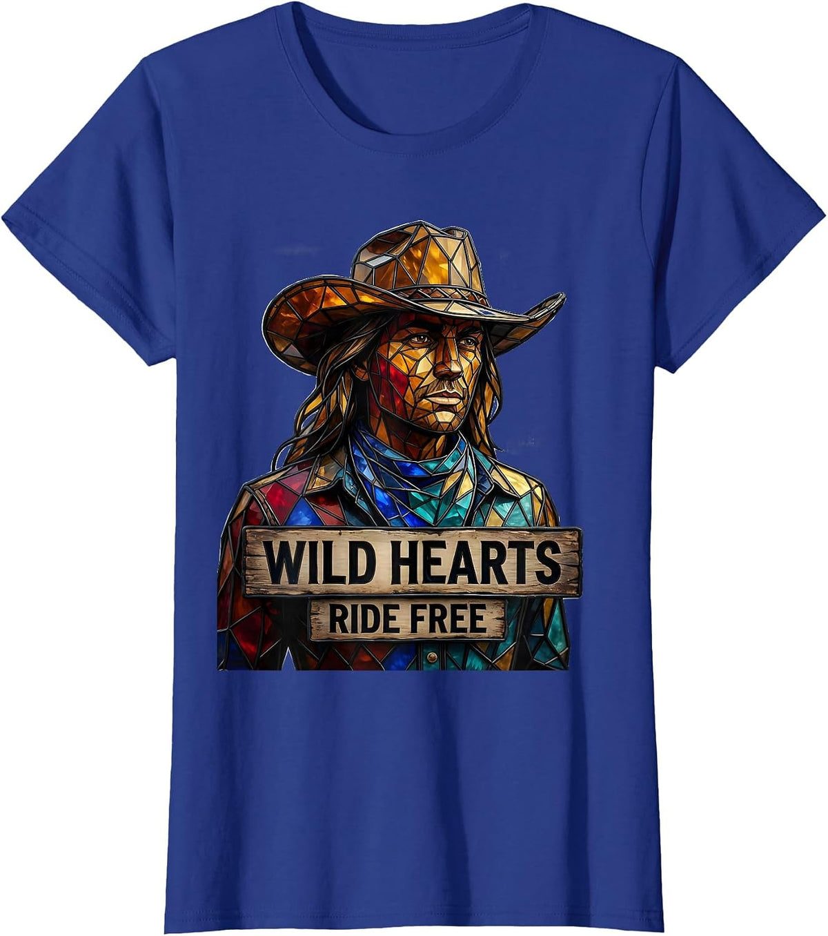 Women's Wild Hearts Ride Free Cowgirl Graphic Design T-Shirt - Royal Blue