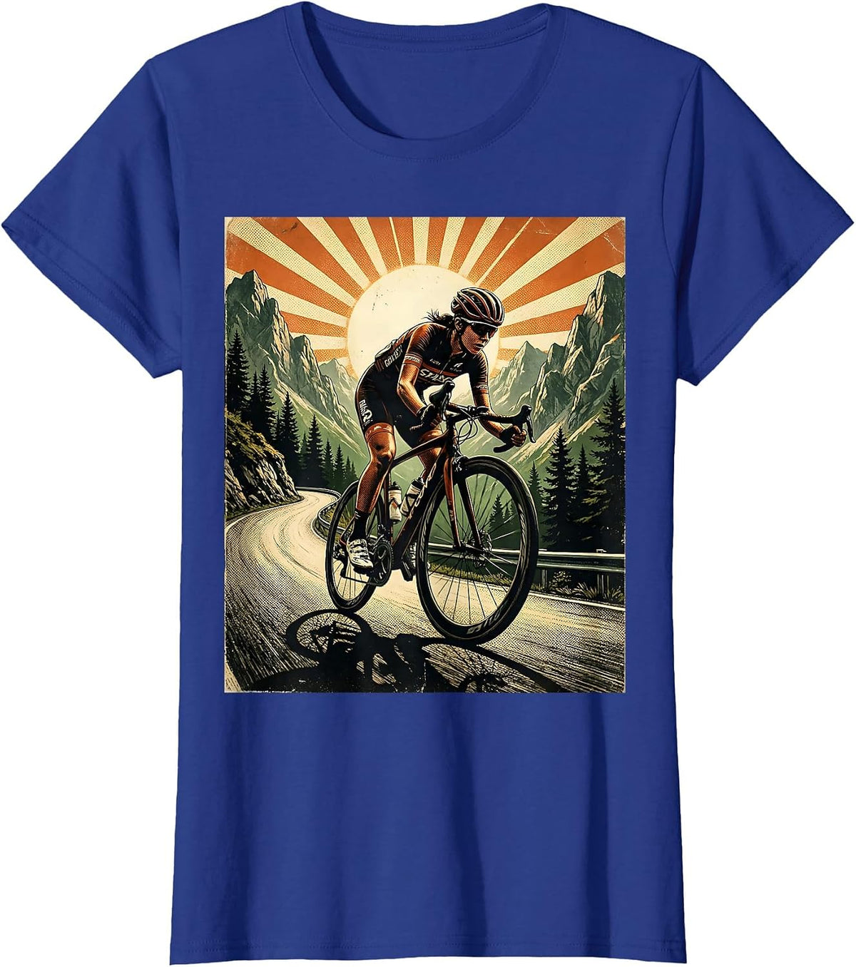 Women's Cyclist Climbing Mountain Road Graphic T-Shirt - Royal Blue