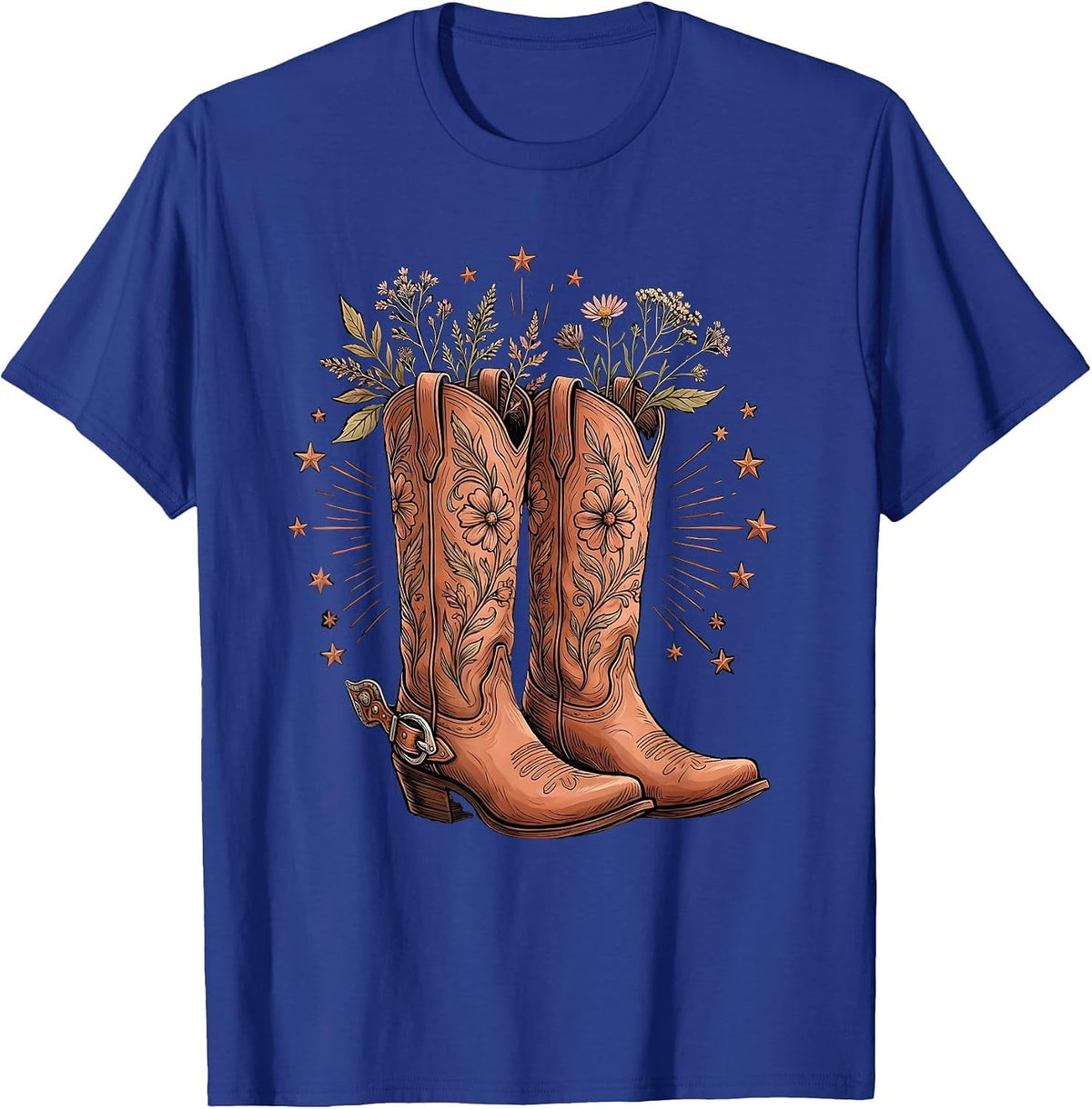 Cowgirl Boots Spurs and Stars Western Graphic T-Shirt - Royal Blue