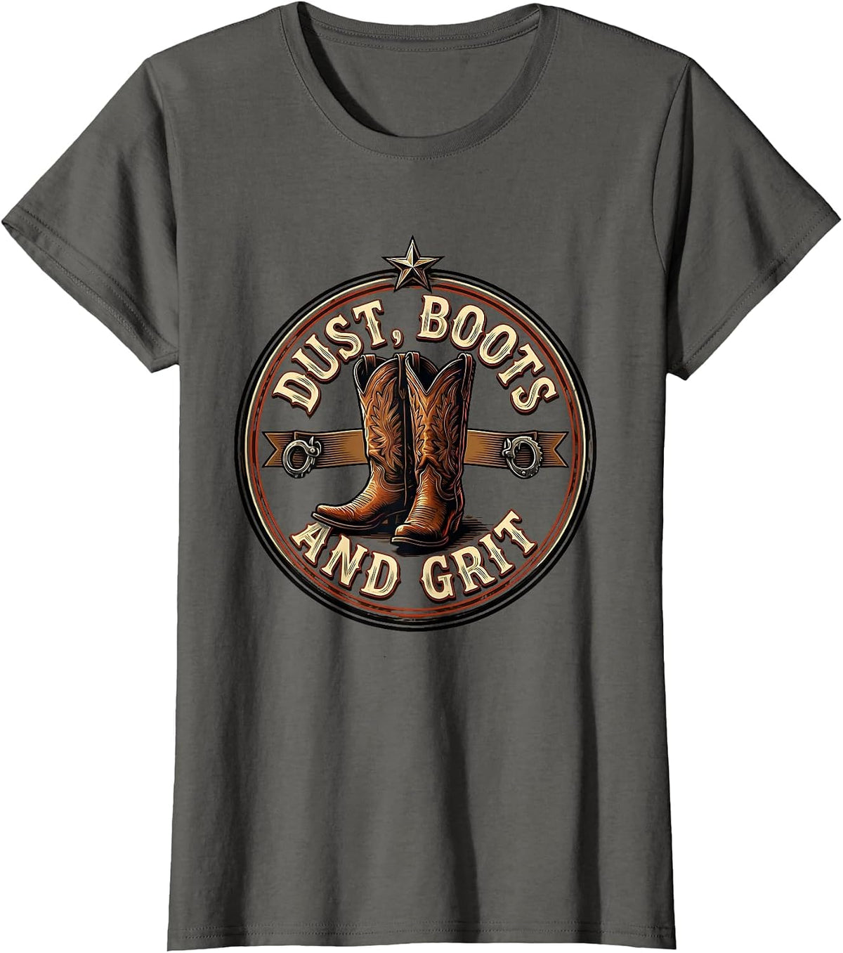 Women's Dust Boots and Grit Cowgirl Western Design T-Shirt - Asphalt Grey