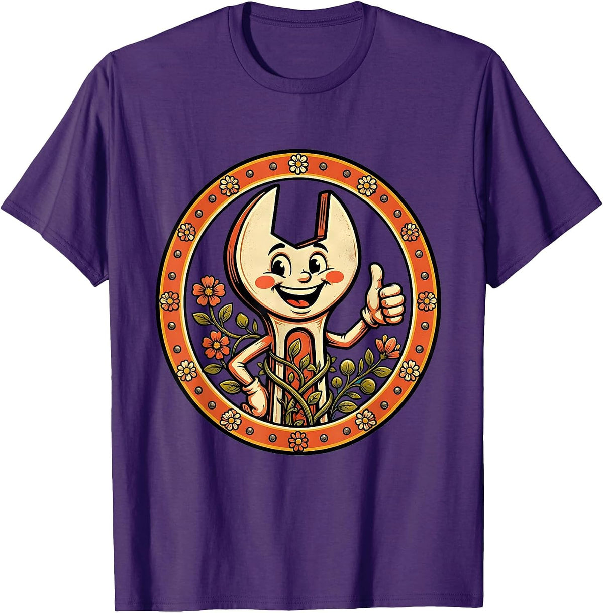 Floral Crescent Wrench Labor Day Graphic T-Shirt - Purple