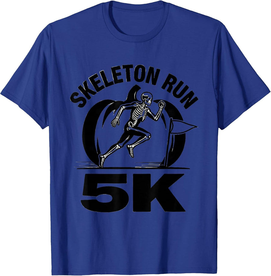 Skeleton Run 5K Funny Halloween Pumpkin Running Costume T-Shirt - Royal Blue