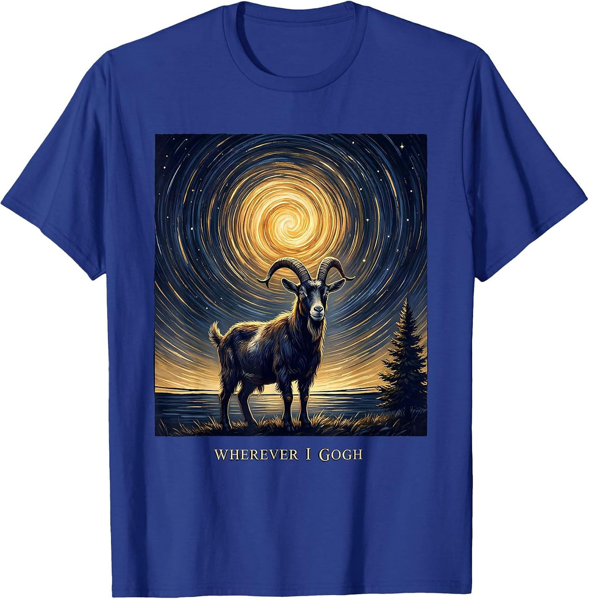 Wherever I Gogh Whimsical Van Gogh Starry Night Art Animal T-Shirt - Royal Blue