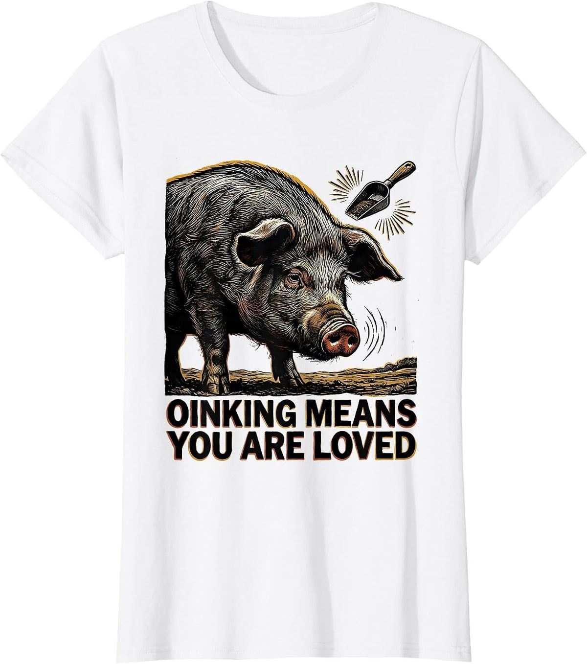 Oinking Means You Are Loved Funny Pig Lover Linocut Art T-Shirt - White