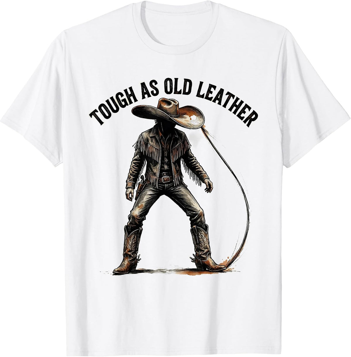 Men's Tough as Old Leather Cowgirl Graphic Design T-Shirt - White