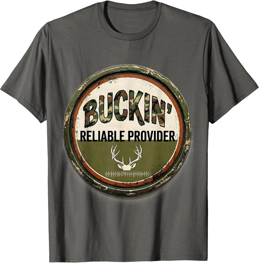 Buckin' Reliable Provider Vintage Camo Deer Hunting Dad T-Shirt - Asphalt Grey