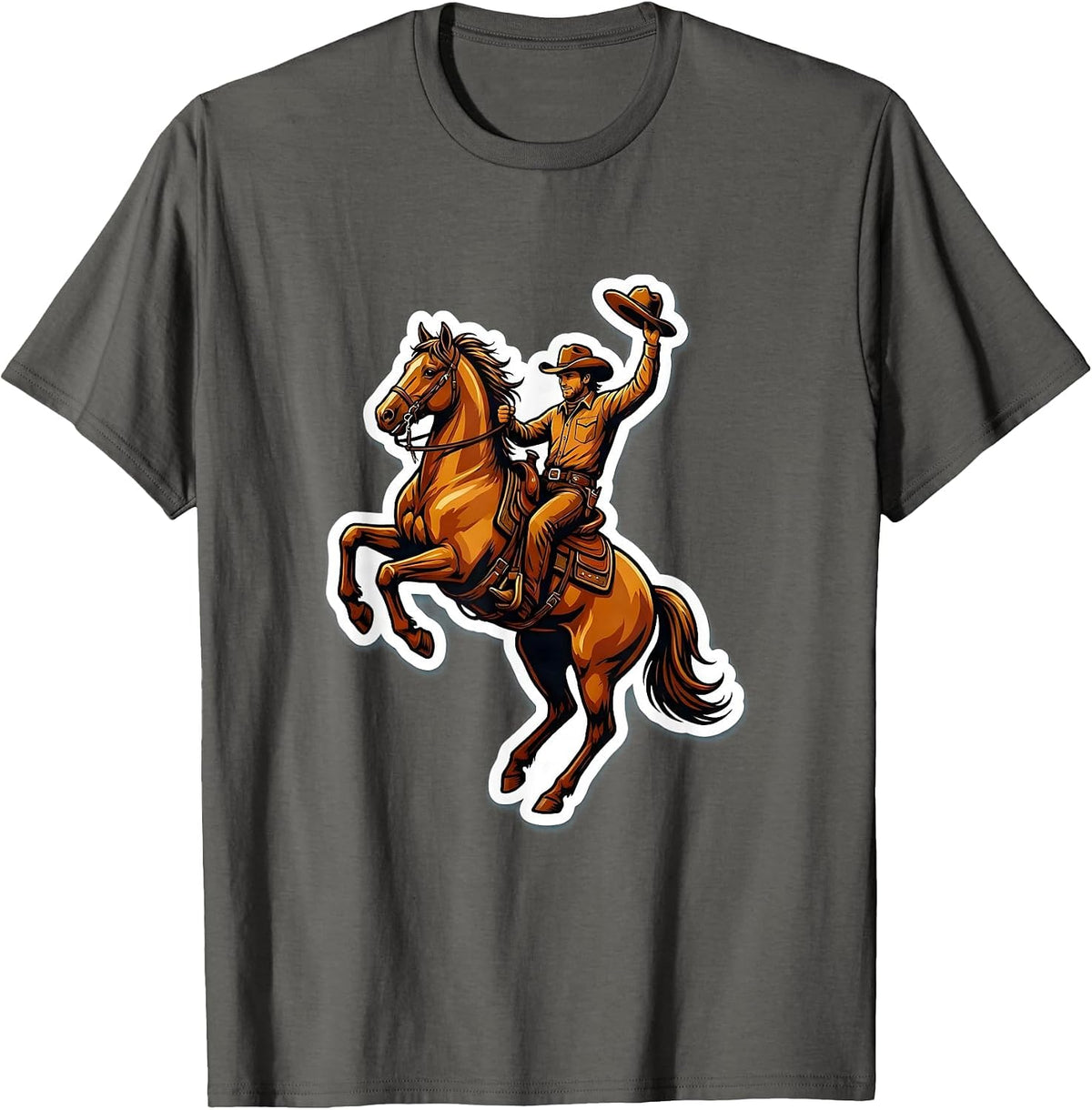 Men's Cowboy Tipping Hat Bareback Riding Illustration T-Shirt - Asphalt Grey