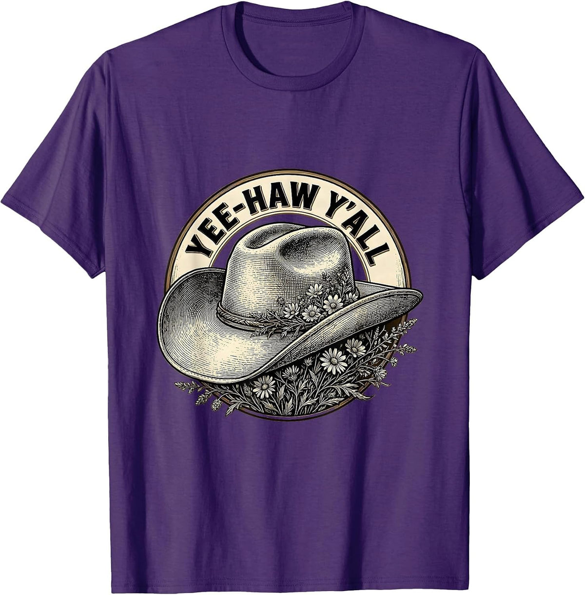 Yee-Haw Y'all Cowboy Western Graphic Design T-Shirt - Purple
