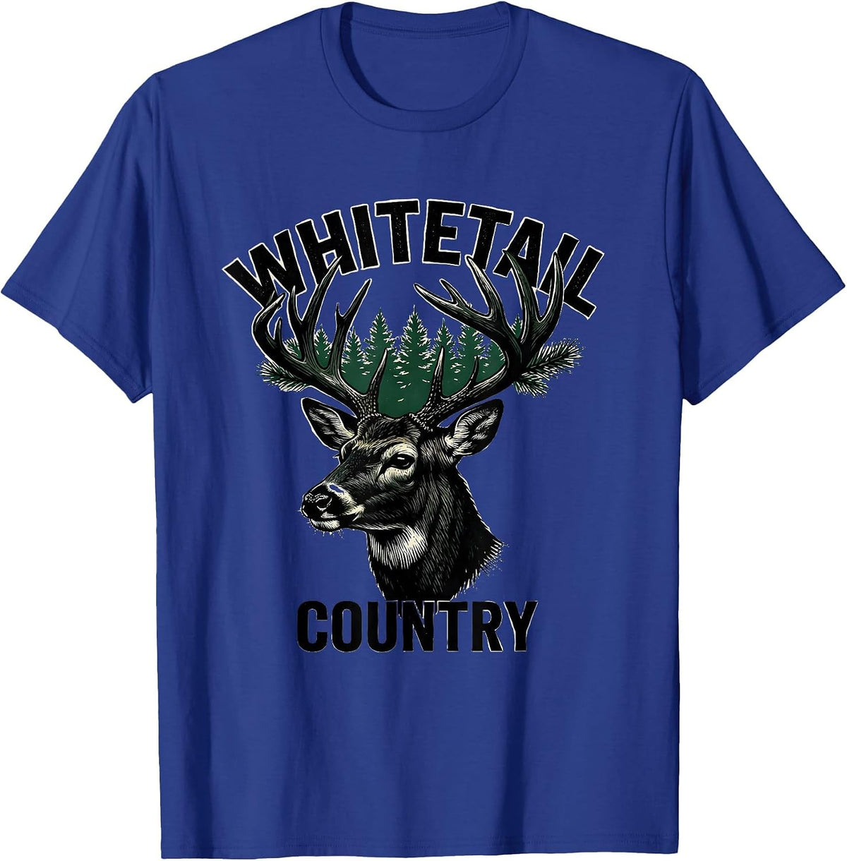 Men's Whitetail Country Linocut Forest Wildlife Animal Lover Art T-Shirt - Royal Blue
