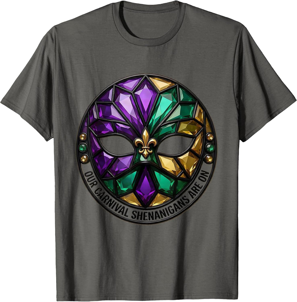 Men's Our Carnival Shenanigans Are On Mardi Gras Jester Mask Party T-Shirt - Asphalt Grey