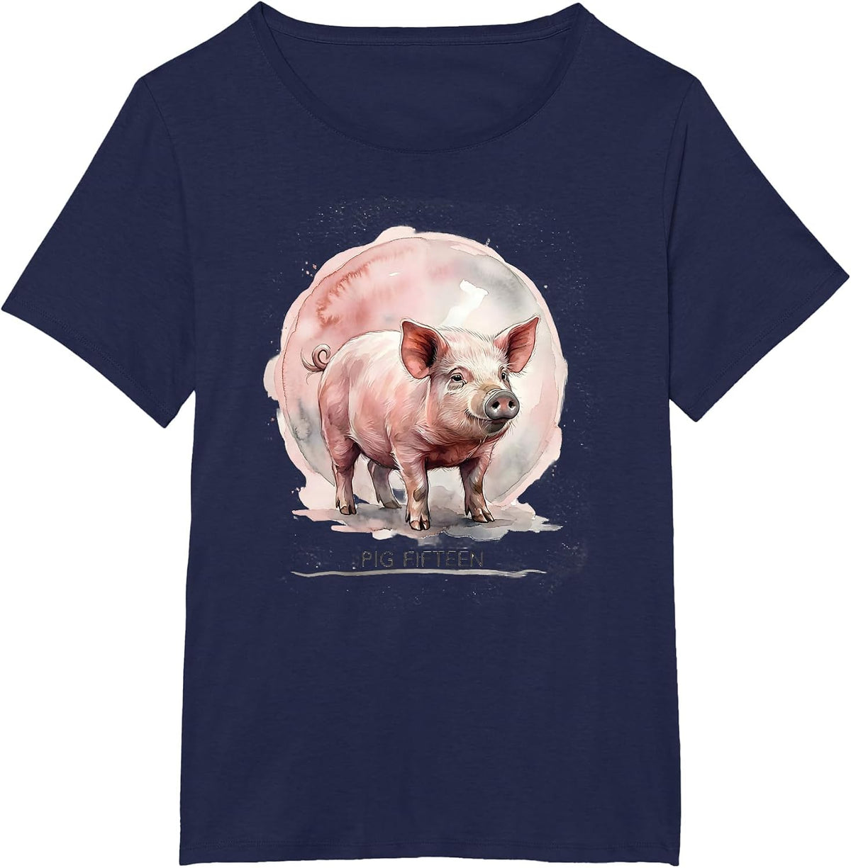 Women's Pig Fifteen Watercolor Pig Lover Novelty Humor T-Shirt - Navy Blue
