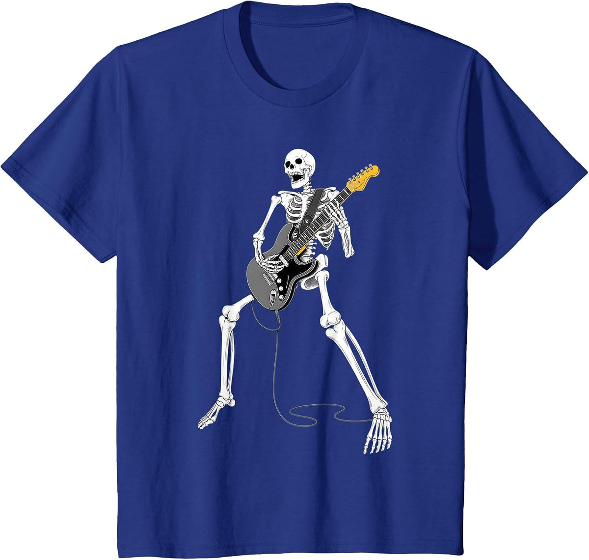 Skeleton Guitar Guy Music Spooky Halloween Rock Band Concert T-Shirt - Royal Blue