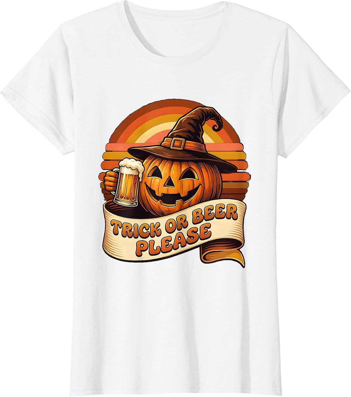 Women's Trick or Beer Please Halloween Funny Design T-Shirt - White