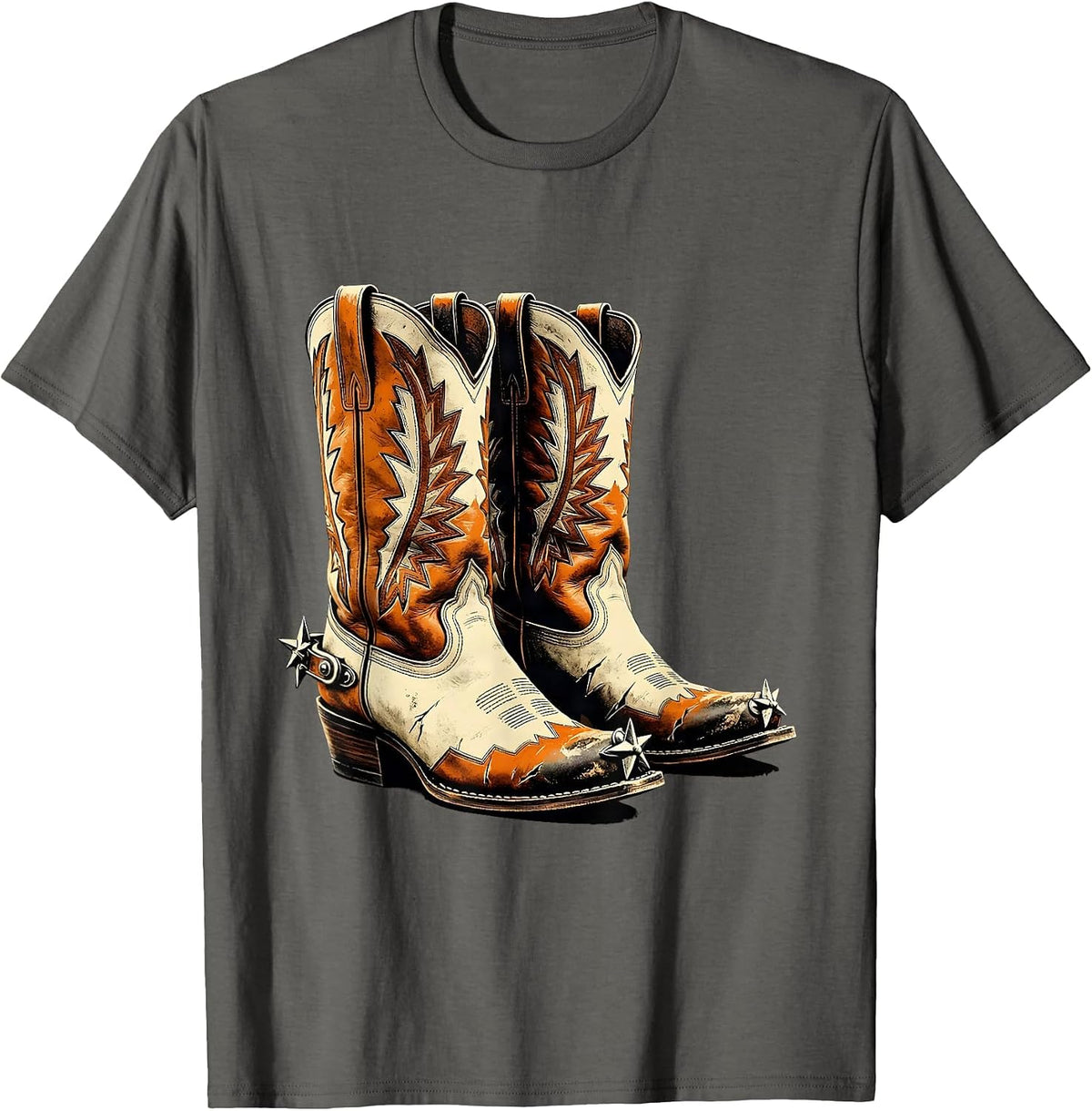 Men's Worn Cowboy Boots With Spurs Graphic T-Shirt - Asphalt Grey
