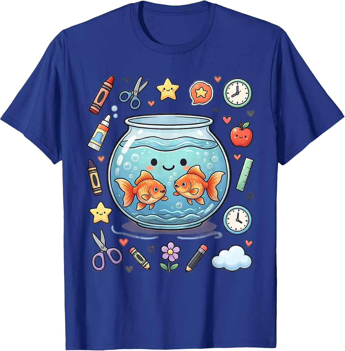 Preschool Goldfish Classroom Fishbowl Graphic T-Shirt - Royal Blue