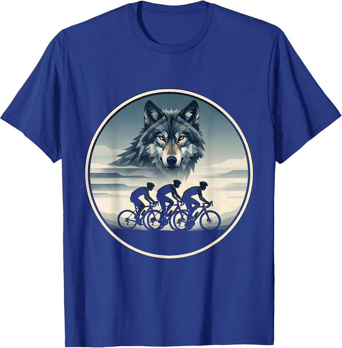 Wolf Pack Cycling Through Fog Graphic Tee T-Shirt - Royal Blue