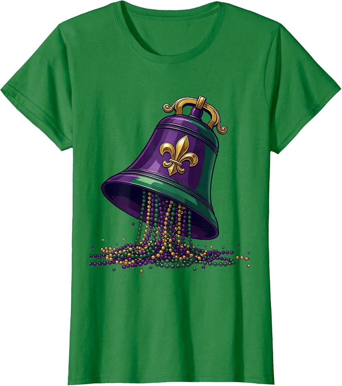 Women's Oversized Handbell Fleur De Lis Mardi Gras Party Humor T-Shirt - Kelly Green