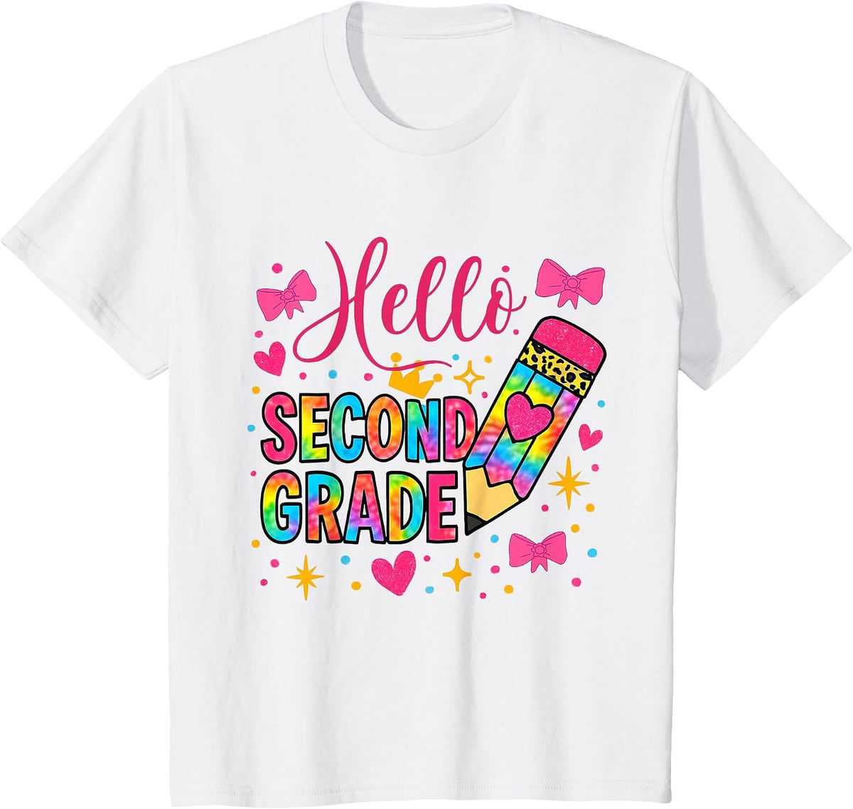 Hello Second Grade Colorful Pencil Tie Dye Back to School T-Shirt - White
