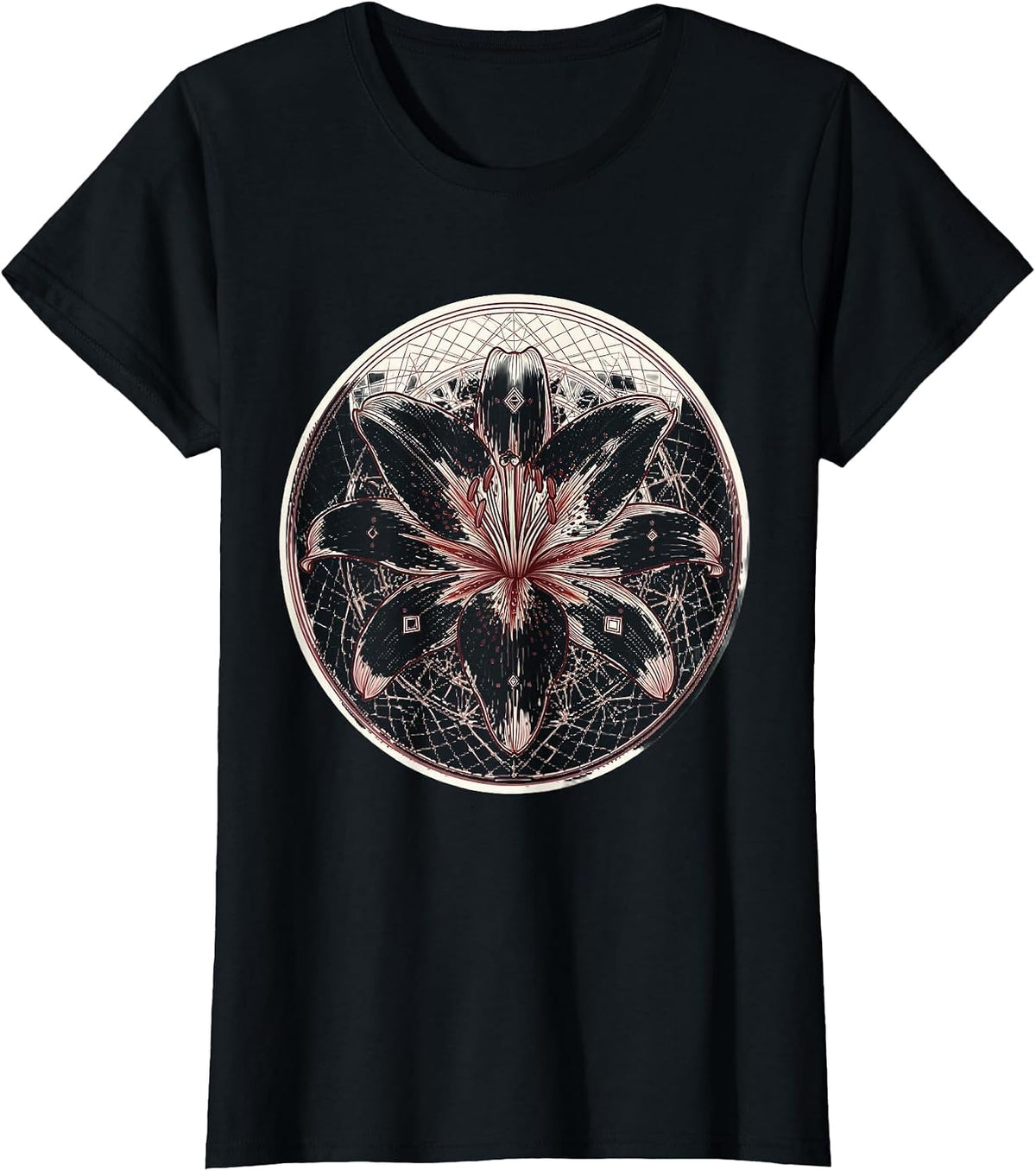 Mimi Stargazer Lily Geometric Line Art Design T-Shirt - Black