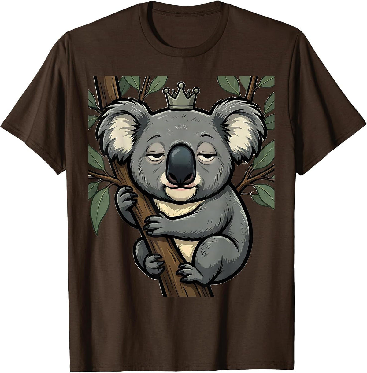 Sleepy Koala Cartoon Cute Animal Lover Gift T-Shirt - Brown
