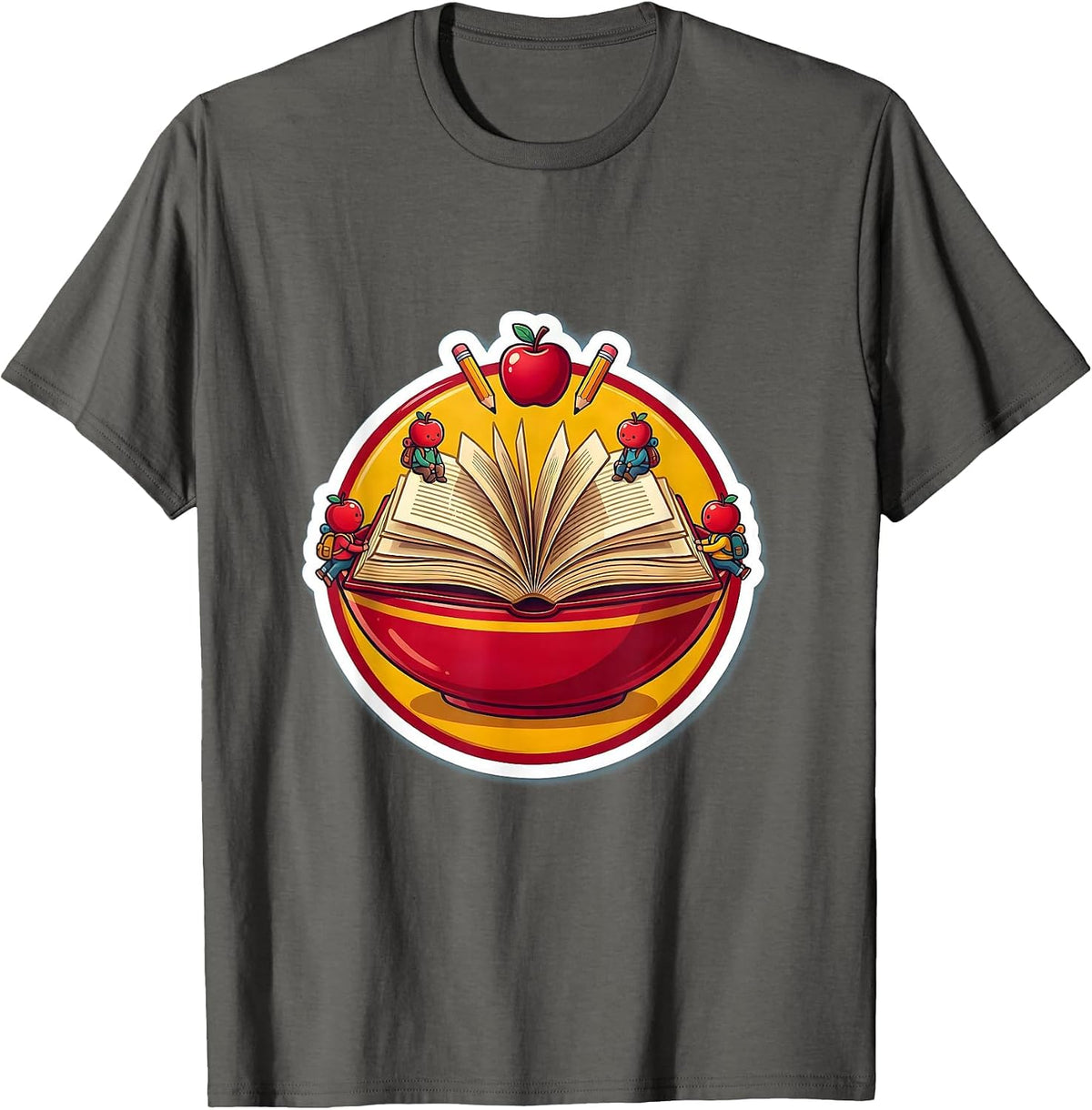 Men's 2nd Grade Teacher Tiny Students Open Book Design T-Shirt - Asphalt Grey