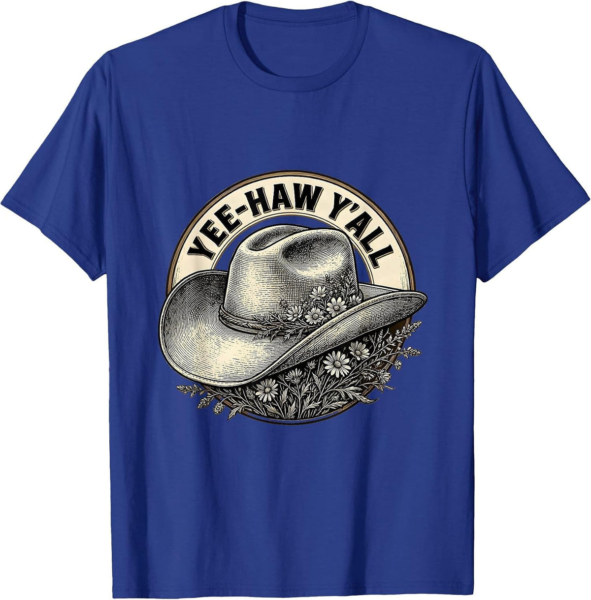 Yee-Haw Y'all Cowboy Western Graphic Design T-Shirt - Royal Blue