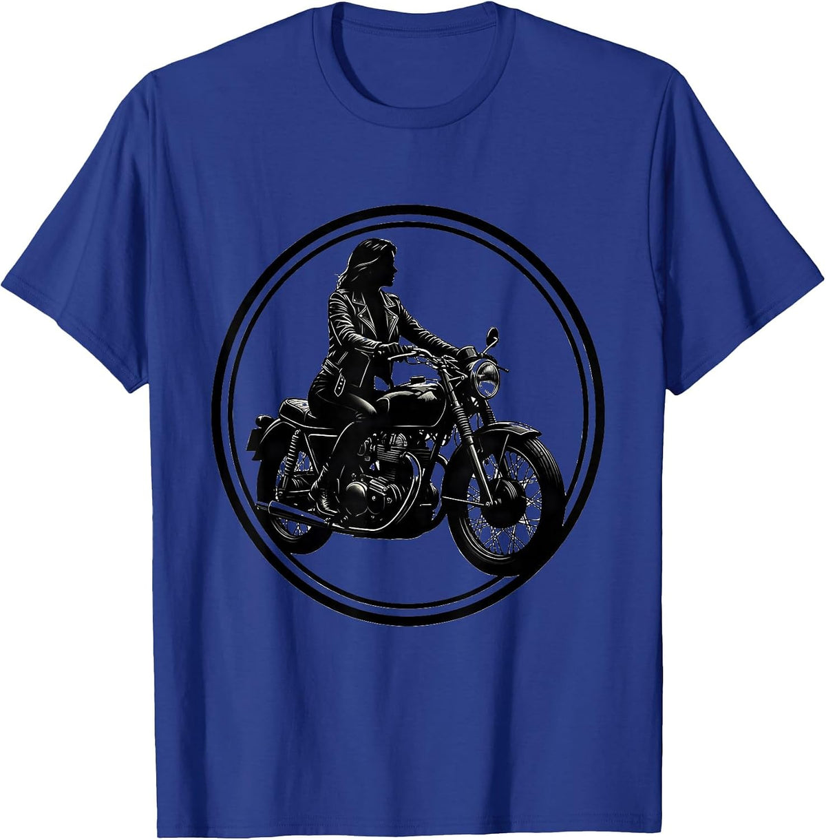 Vintage Motorcycle Rider Leather Jacket Graphic T-Shirt - Royal Blue