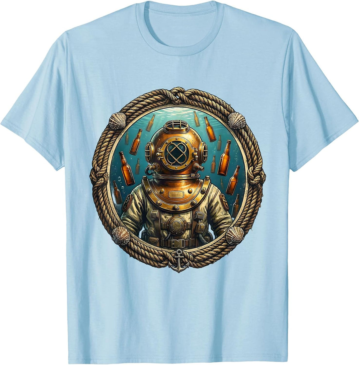 Men's Deep Sea Diver Beer Bottles Underwater Graphic T-Shirt - Baby Blue