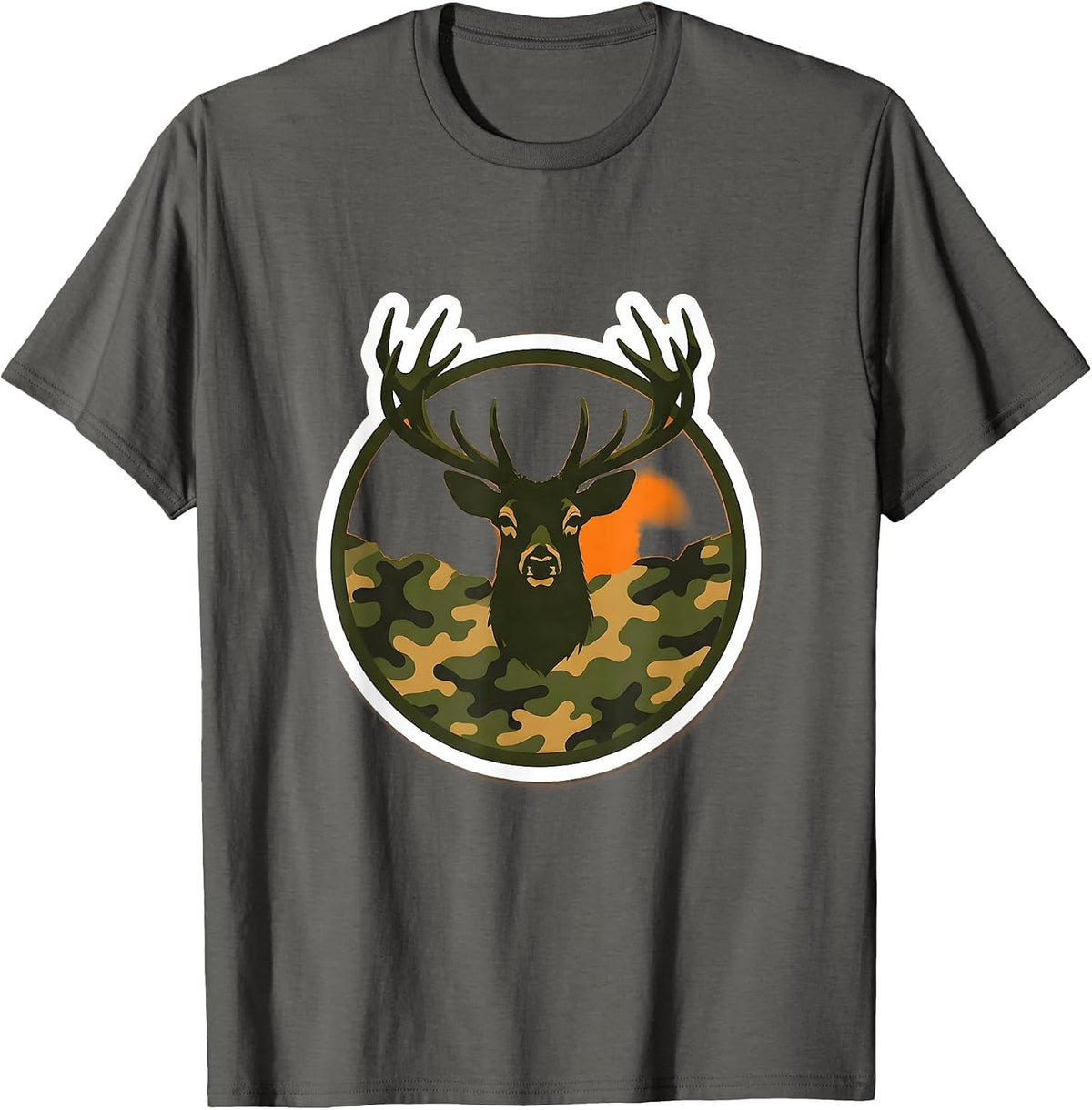 Men's Youth Camo Deer Silhouette Hunting Graphic T-Shirt - Asphalt Grey