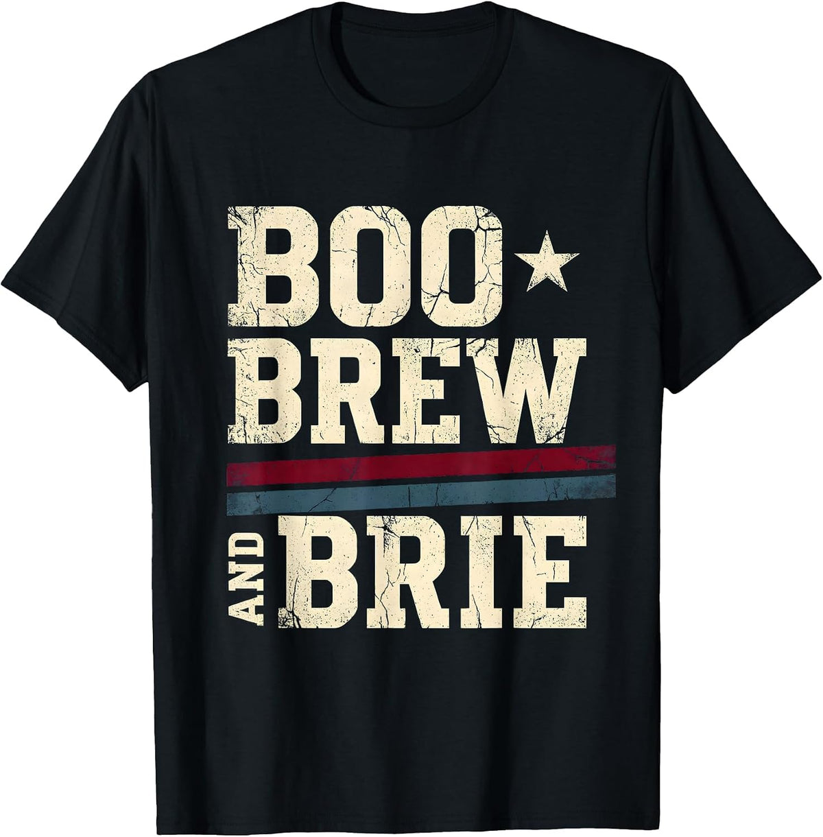 Men's Boo Brew and Brie Halloween Wine Cheese Design T-Shirt - Black