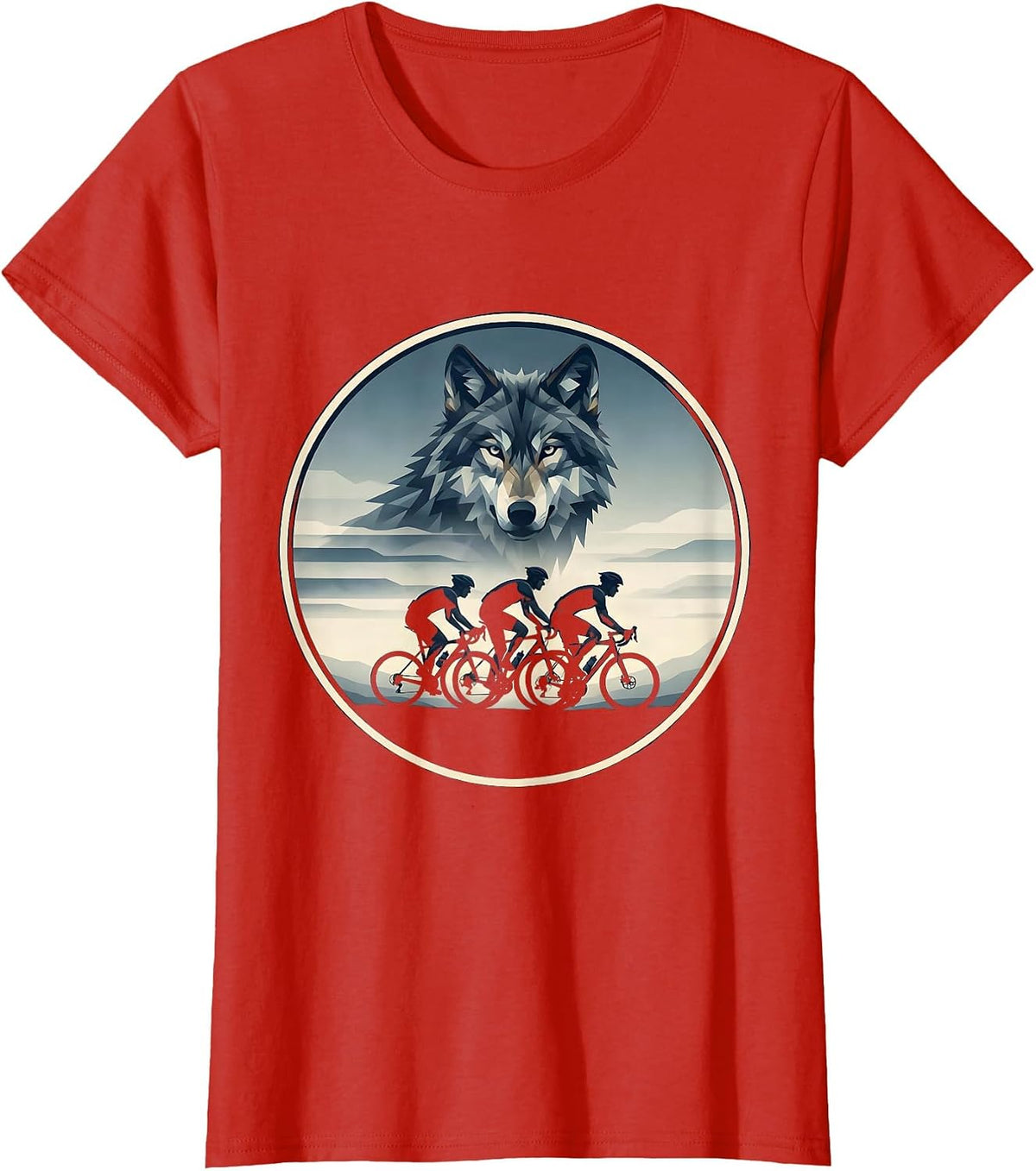 Wolf Pack Cycling Through Fog Graphic Tee T-Shirt - Red