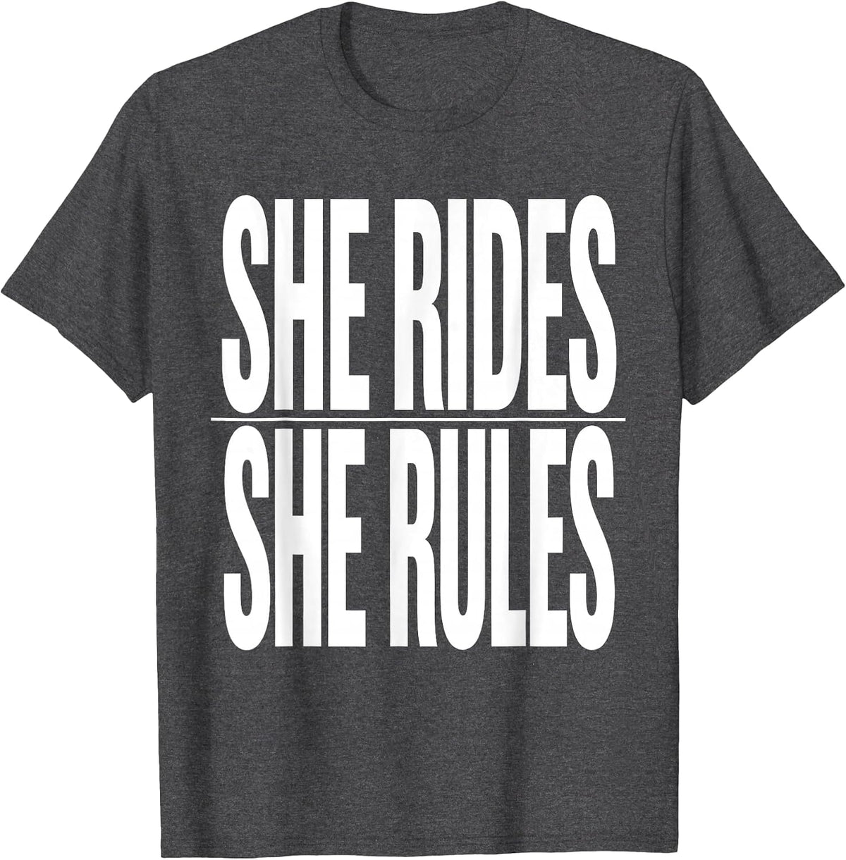 Men's She Rides She Rules Motorcycle Biker Design T-Shirt - Dark Heather Grey