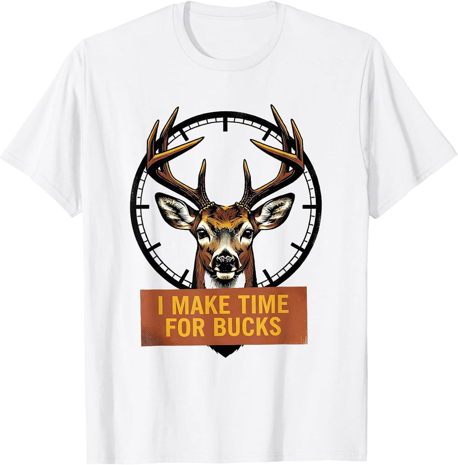 Men's I Make Time For Bucks Funny Deer Hunting Camo Dad Humor T-Shirt - White