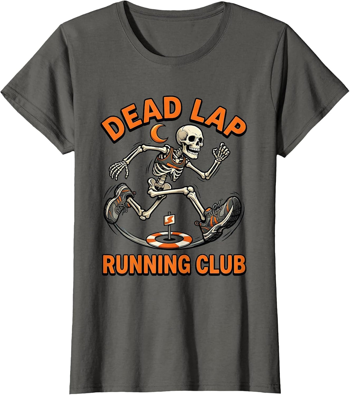 Women's Dead Lap Running Club Funny Halloween Skeleton Runner T-Shirt - Asphalt Grey