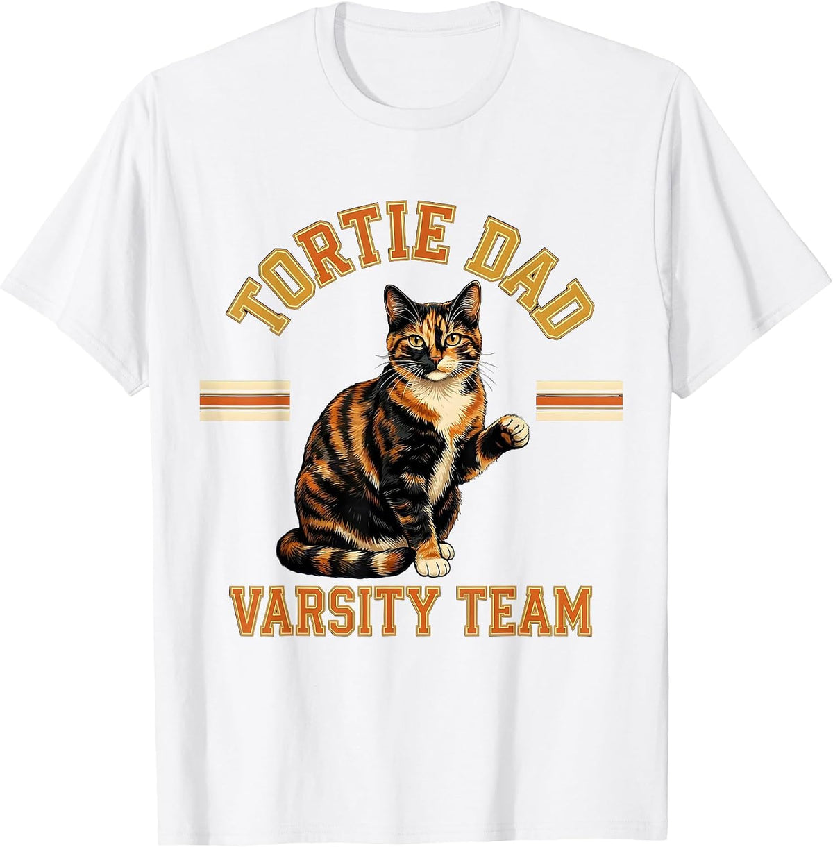 Men's Tortie Dad Varsity Team Funny Tortieshell Cat Lover Humor T-Shirt - White