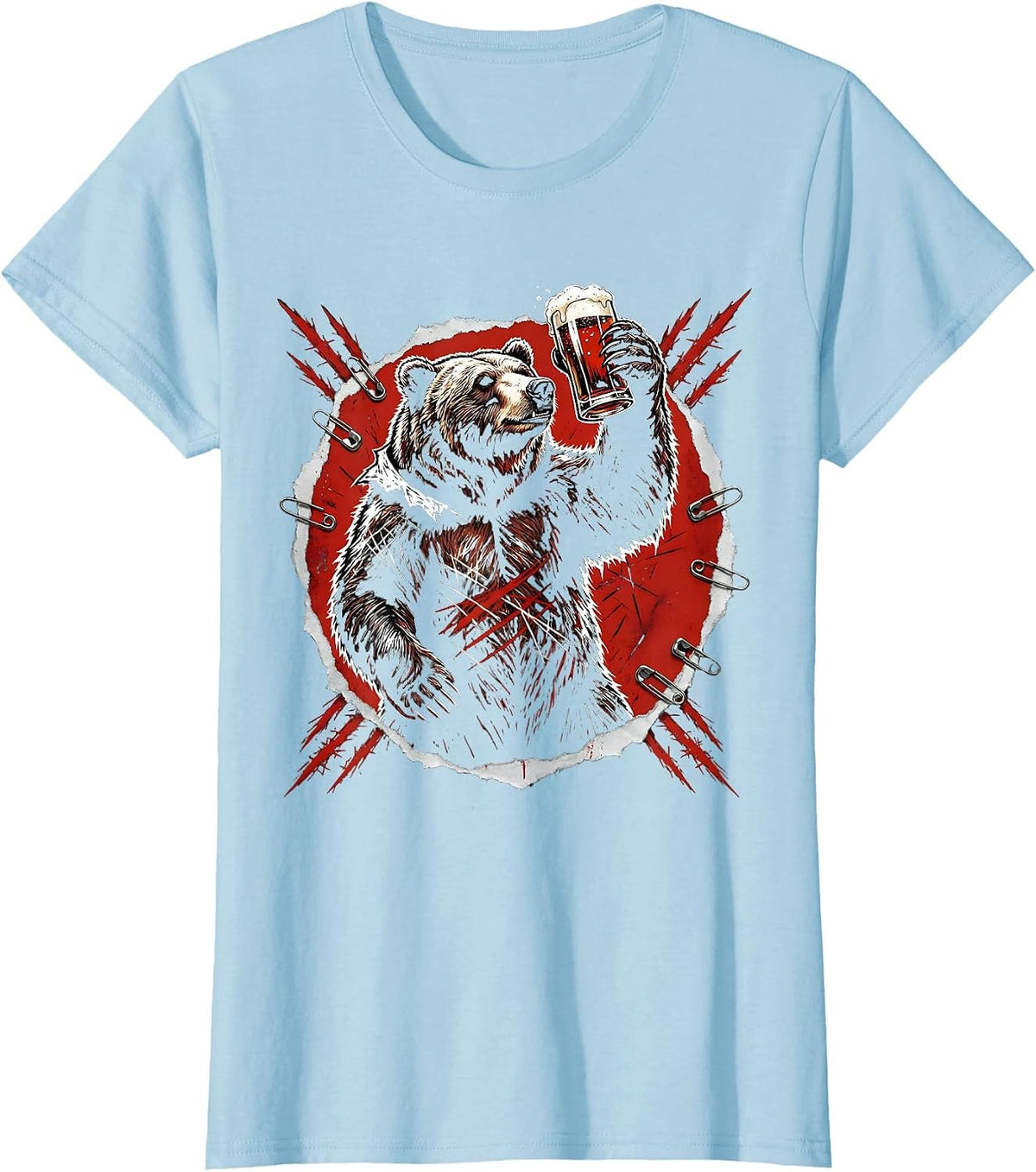 Grizzly Bear Birthday Pint Glass Cheers Graphic T-Shirt - Baby Blue