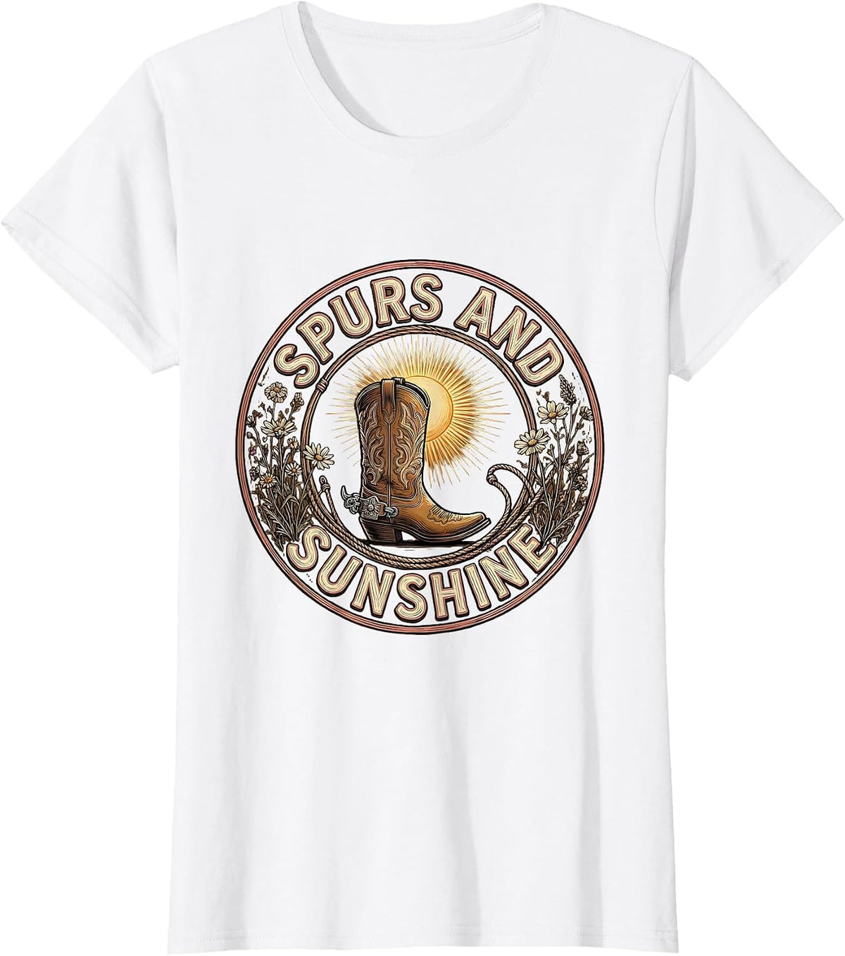 Women's Spurs and Sunshine Western Design T-Shirt - White
