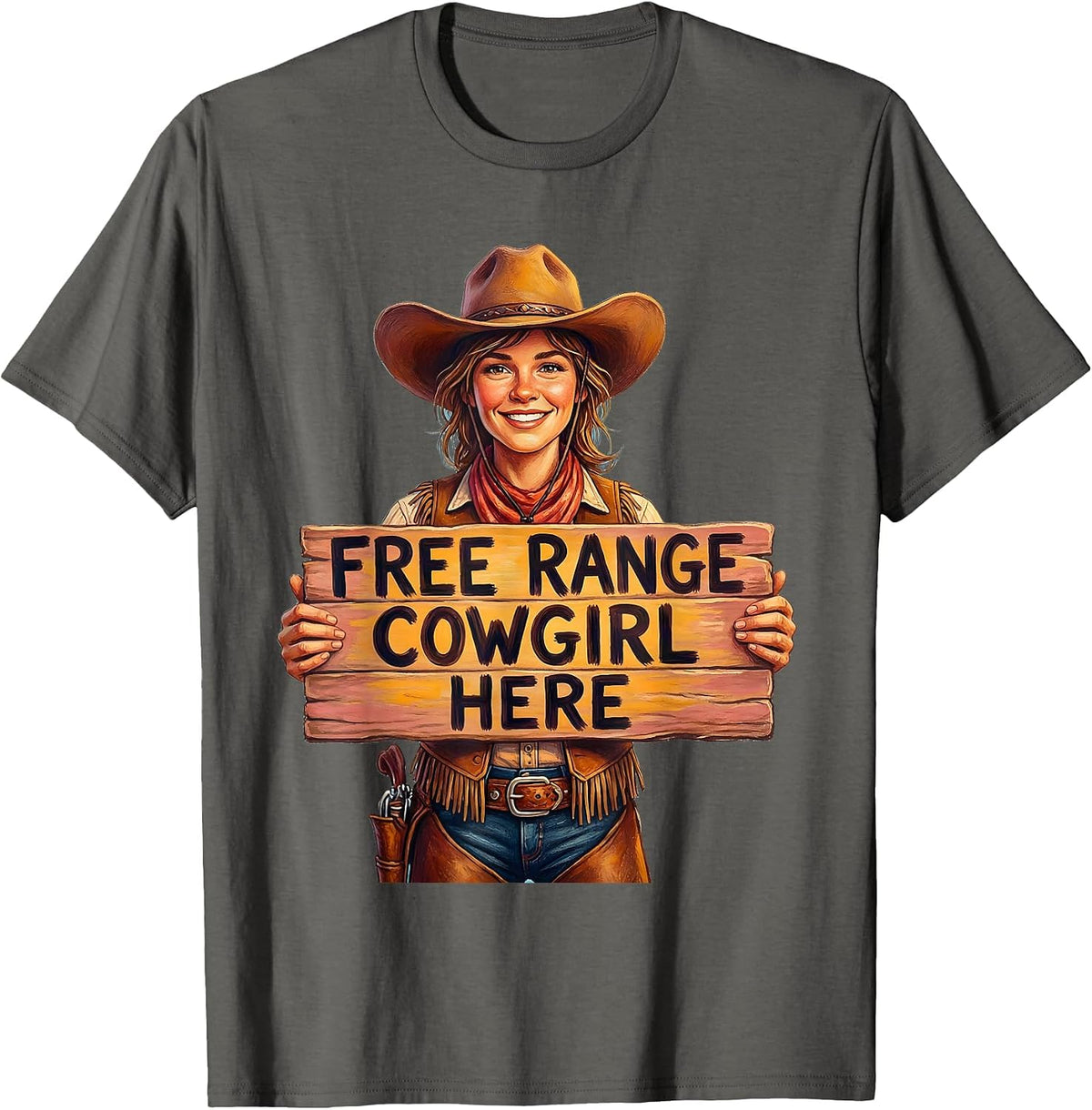 Free Range Cowgirl Western Spirit Design T-Shirt - Asphalt Grey