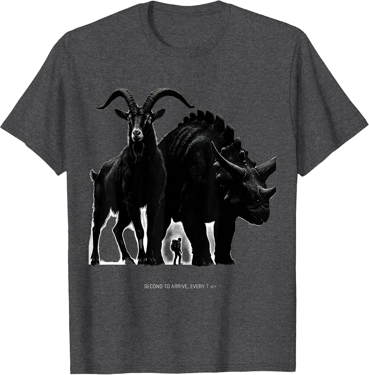 Second To Arrive, Every Time Funny Cryptid Bigfoot Camper T-Shirt - Dark Heather Grey