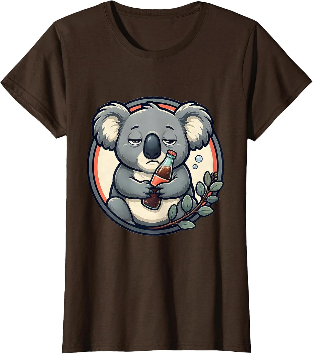Women's Sleepy Koala Cartoon Cute Animal Lover Humor T-Shirt - Brown