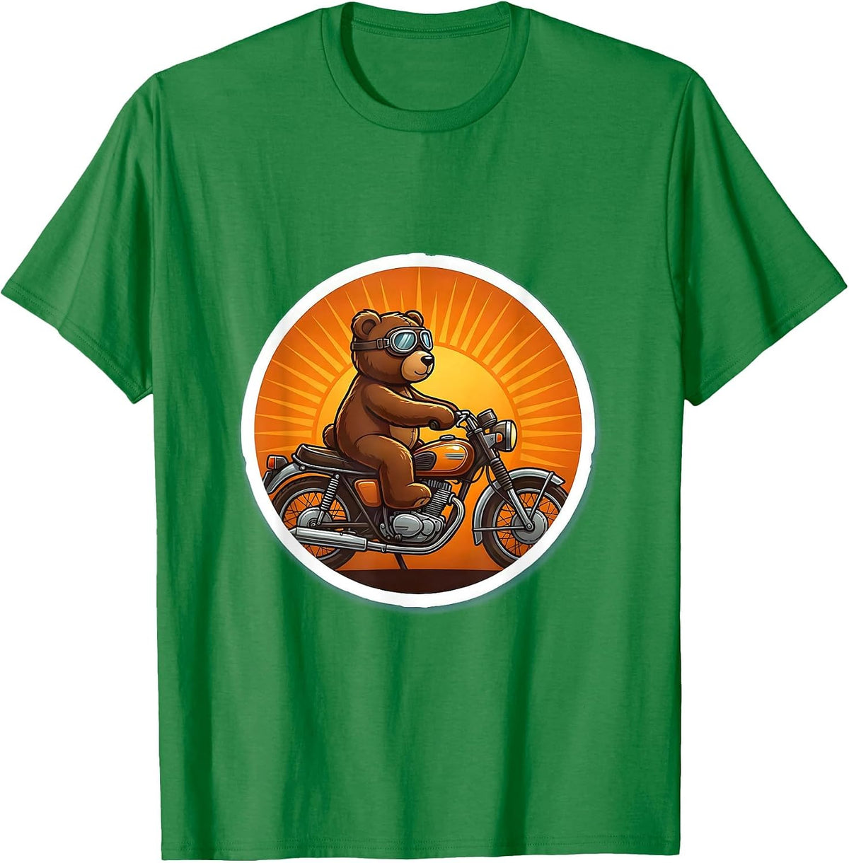 Men's Teddy Bear Riding Vintage Motorcycle at Sunset T-Shirt - Kelly Green