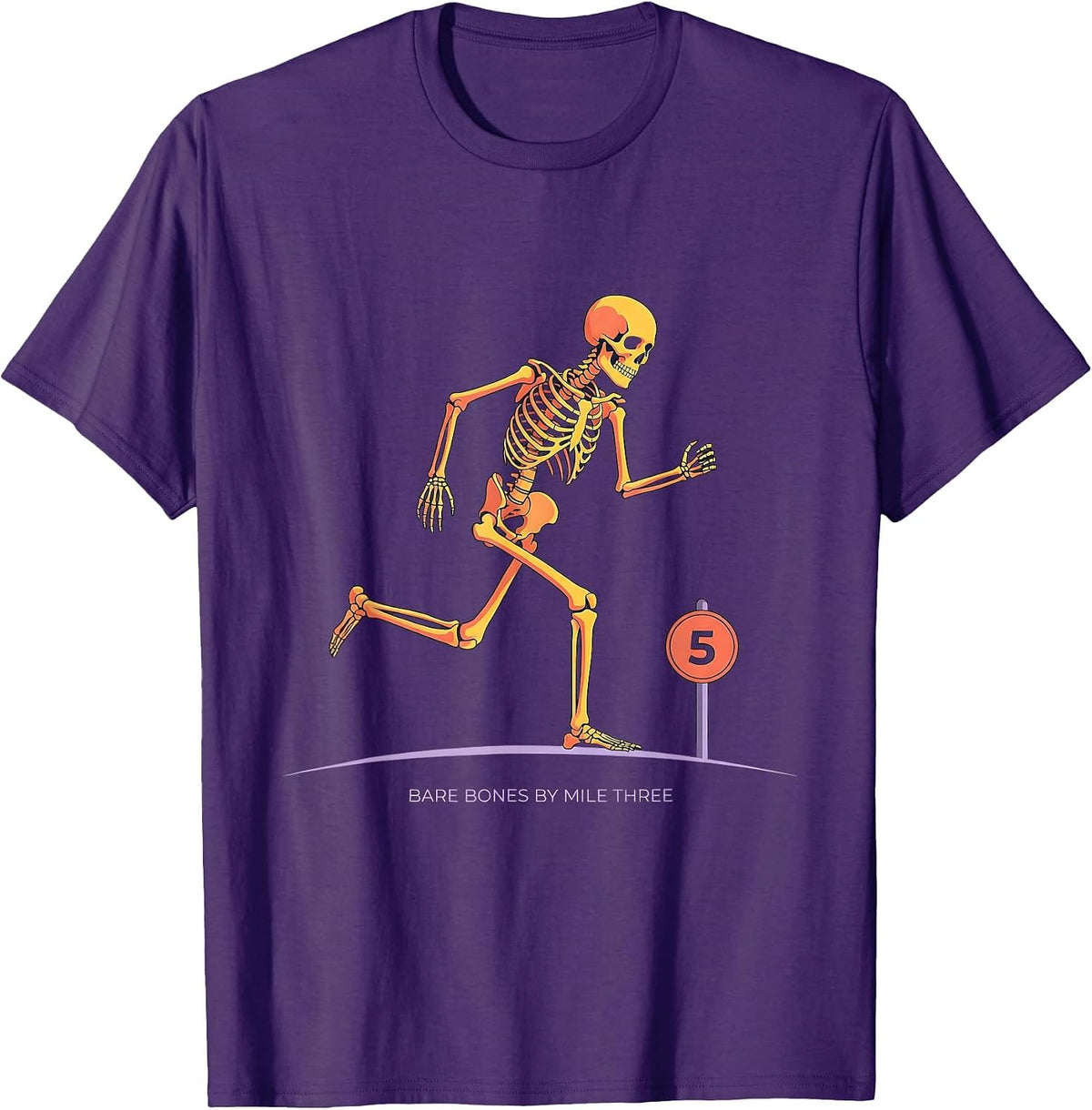 Men's Bare Bones By Mile Three Funny Halloween Running Skeleton 5K T-Shirt - Purple