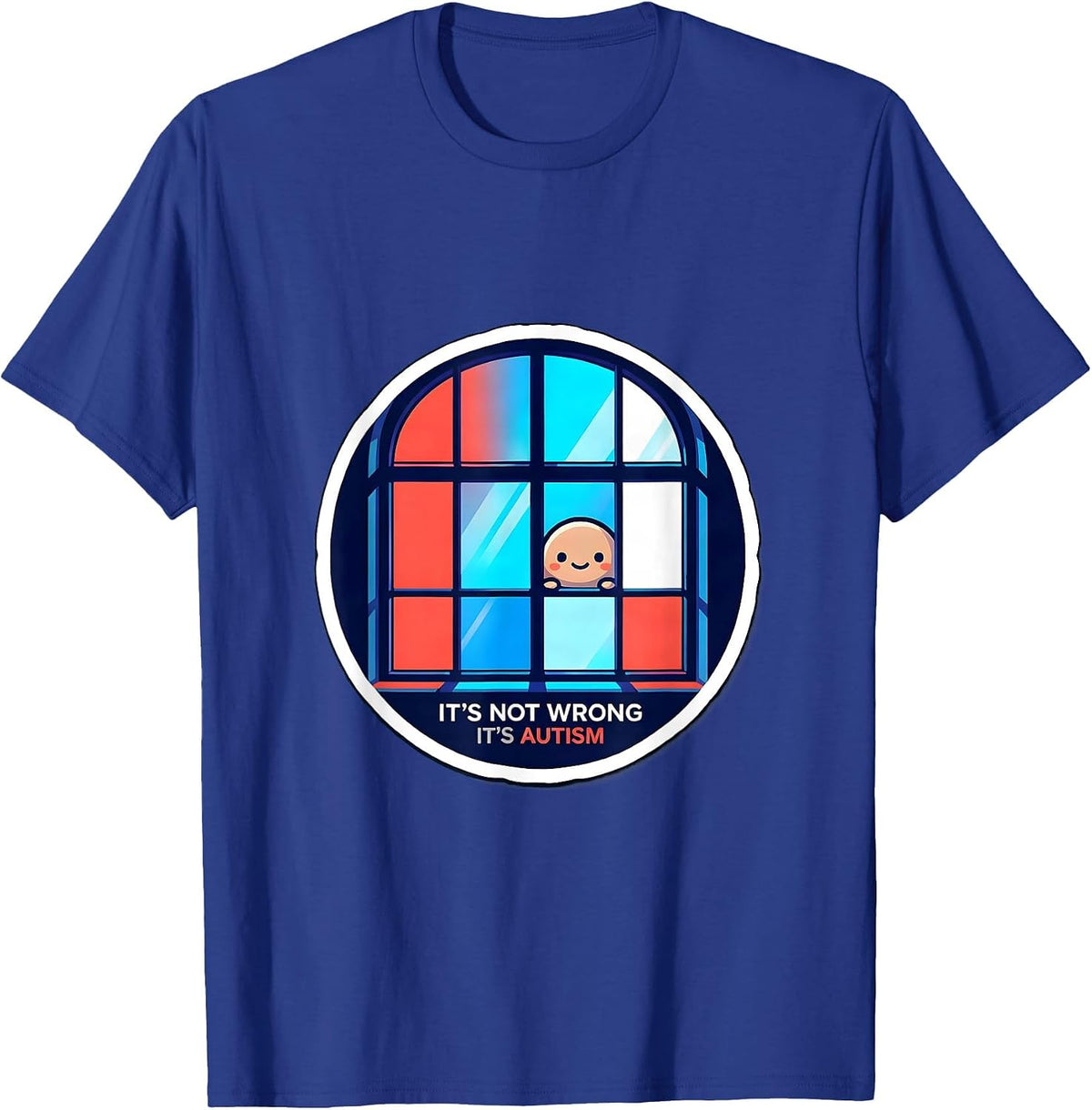 Men's It's Not Wrong It's Autism Sticker Style Neurodiversity T-Shirt - Royal Blue