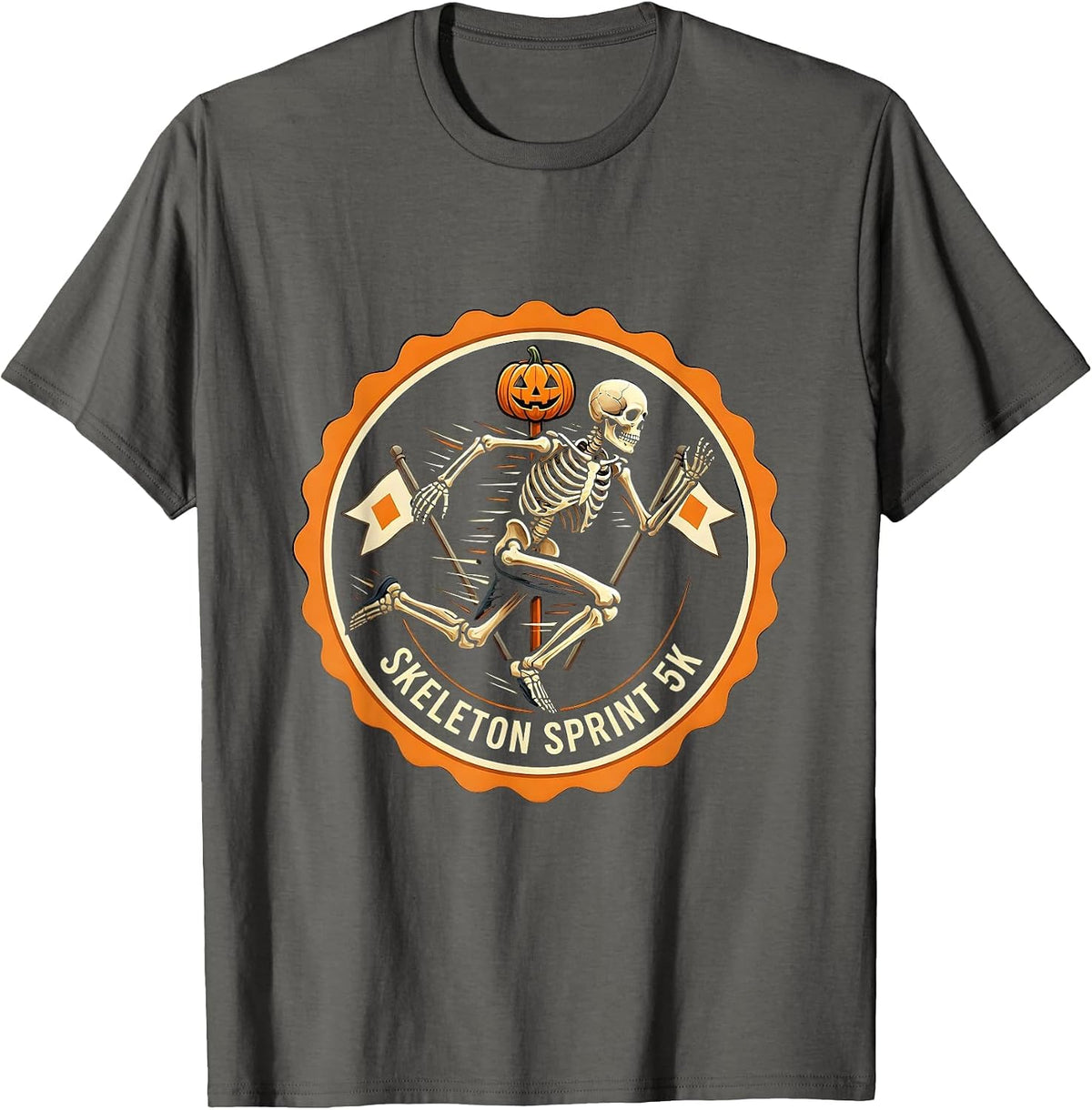 Skeleton Sprint 5K Funny Halloween Runner Race Matching T-Shirt - Asphalt Grey