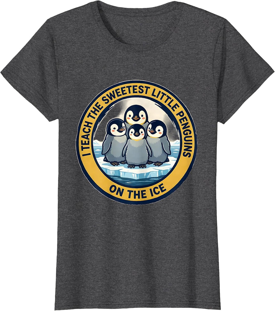 Women's I Teach The Sweetest Little Penguins On The Ice Teacher T-Shirt - Dark Heather Grey