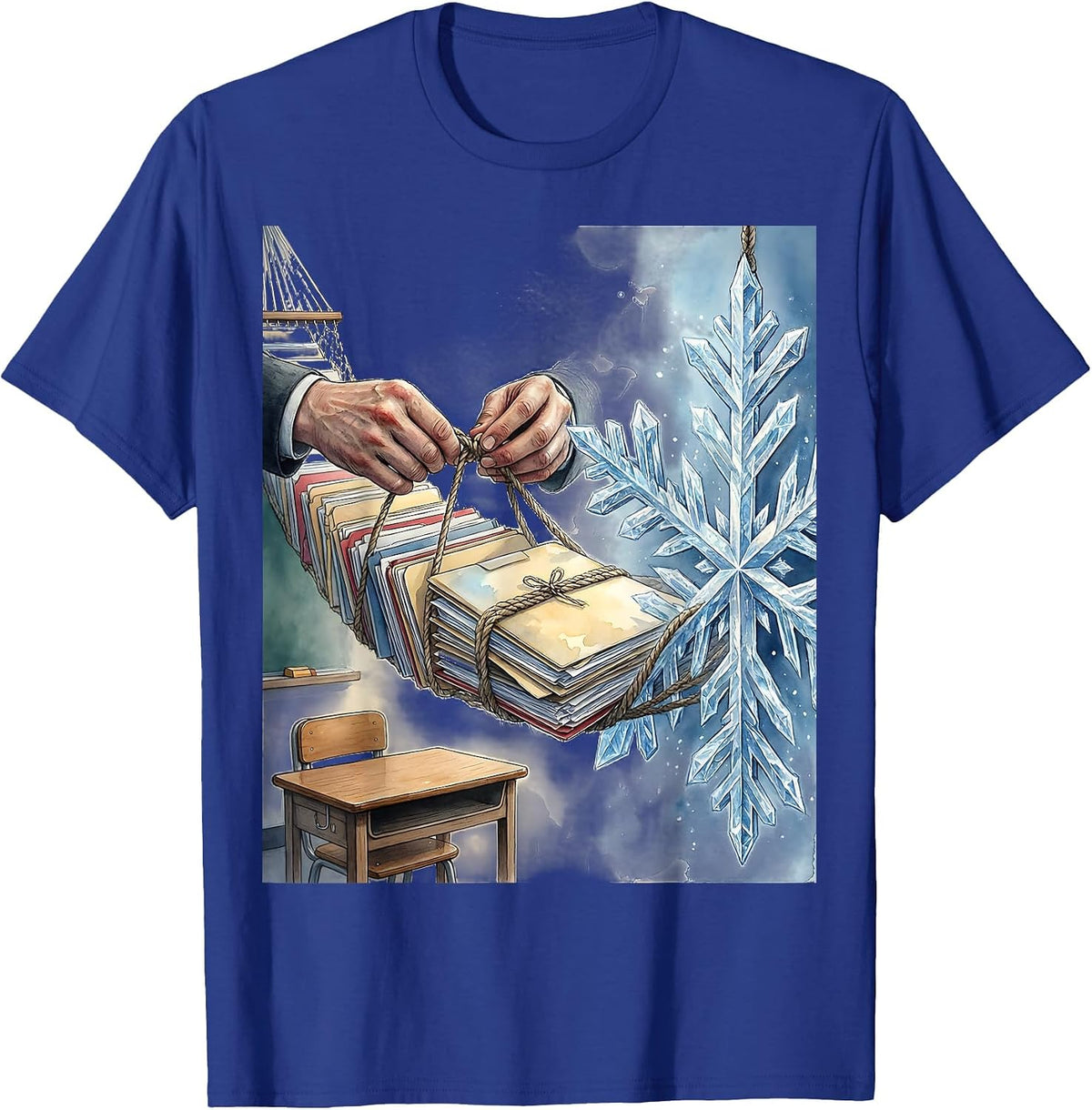 Watercolor Teacher Hands Bridge Christmas Break Humor T-Shirt - Royal Blue