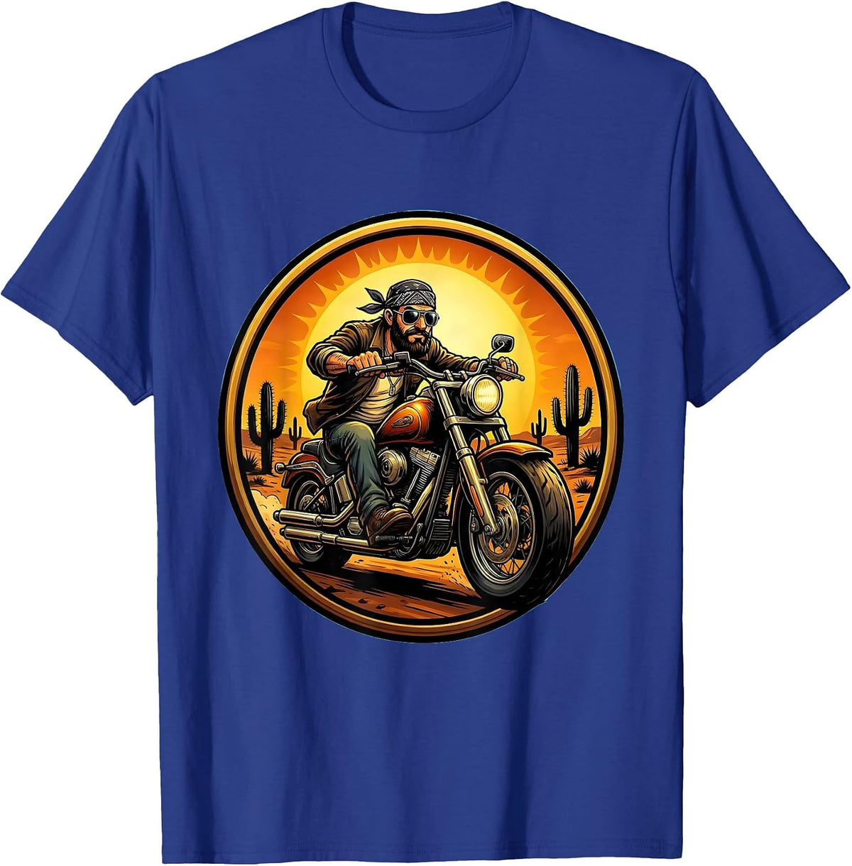 Cool Uncle Motorcycle Desert Ride Graphic T-Shirt - Royal Blue
