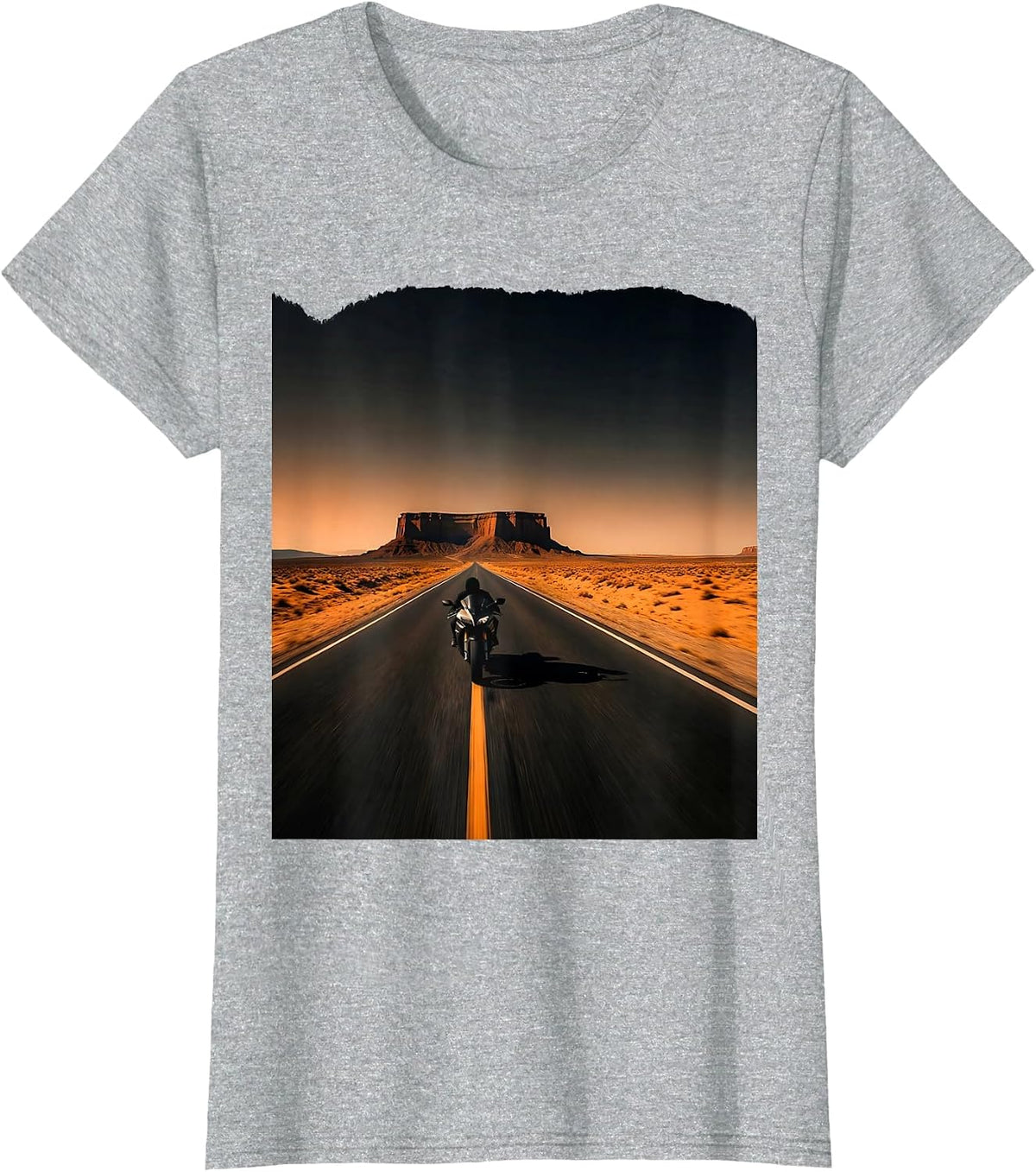Desert Highway Motorcycle Freedom Graphic T-Shirt - Heather Grey